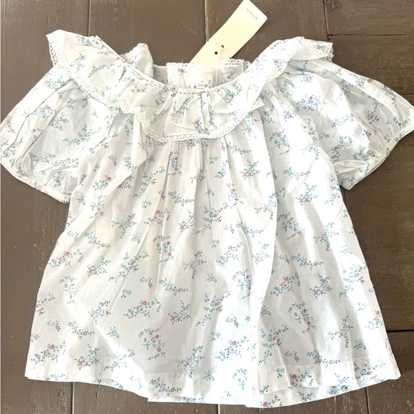 Doen Silvie Top White Organic Cotton Floral Ruffle Blouse Sz XS - Picture 3 of 4